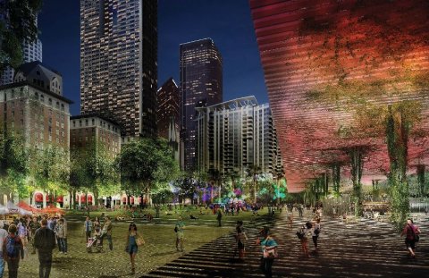 Agence Ter's smart canopy will be used for shade, lighting, energy, and gardening. Agence Ter's smart canopy will be used for shade, lighting, energy, and gardening.